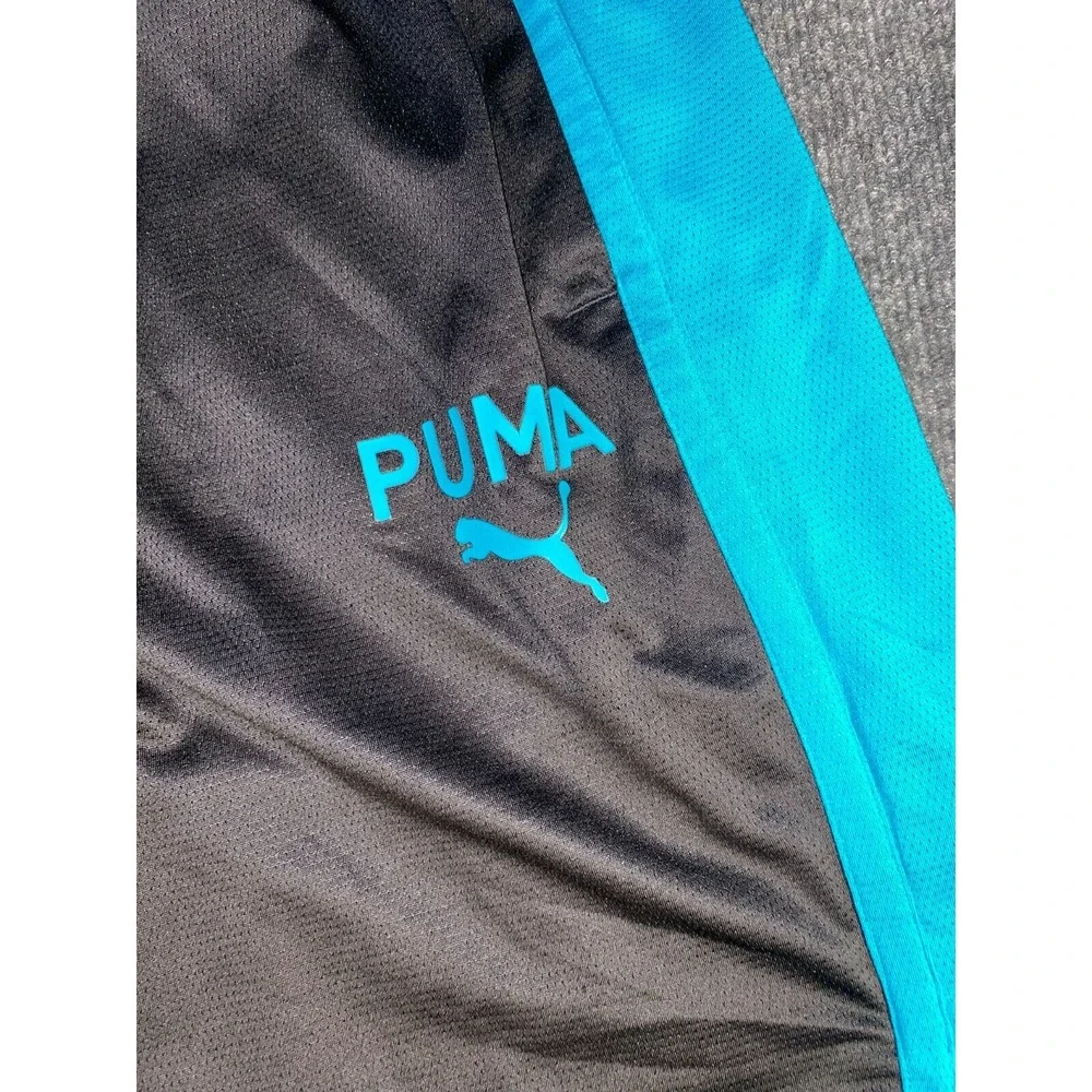 PUMA Athletic Shorts Men XL Black Blue Mash Panel Elastic Drawstring Swoosh Logo - Picture 3 of 7